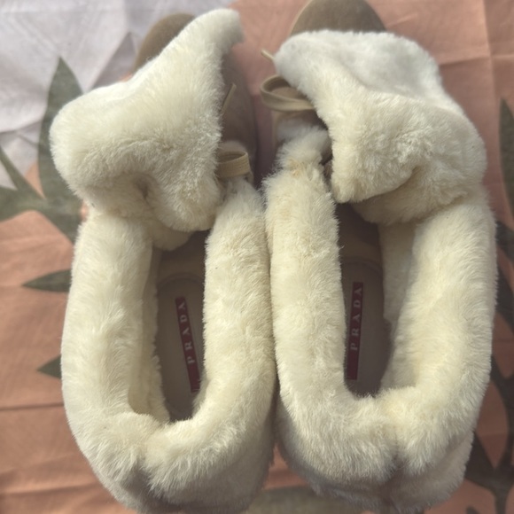 Prada Tan Suede Fur Lace Up Heeled Booties - Picture 3 of 12